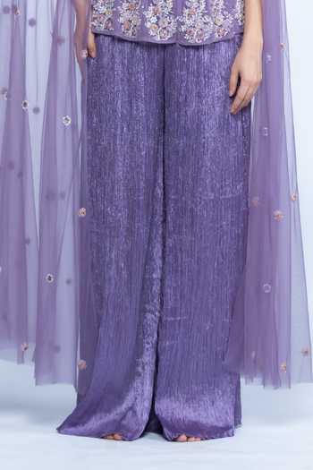 Shop_Aangan By Parul_Purple Satin, Tulle, Crinkle Sweetheart Lavender Etoile Embroidered Cape Set _Online_at_Aza_Fashions