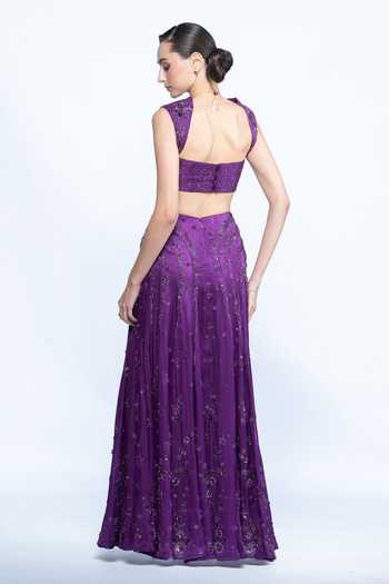 Aangan By Parul Amethyst Embellished Bustier & Panel Skirt Set 