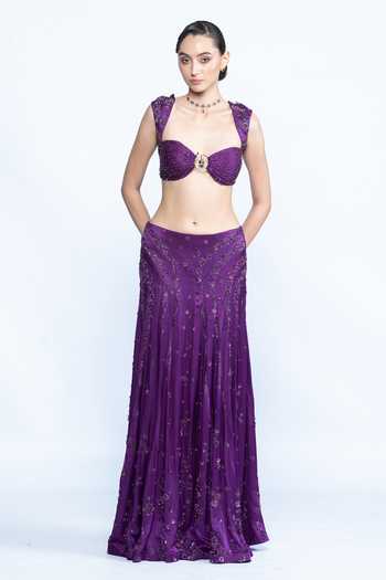 Aangan By Parul Amethyst Embellished Bustier & Panel Skirt Set 