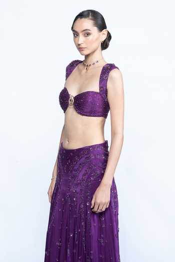 Buy_Aangan By Parul_Purple Satin Sweetheart Neck Amethyst Embellished Bustier And Panel Skirt Set _Online_at_Aza_Fashions