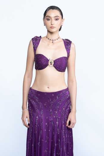 Shop_Aangan By Parul_Purple Satin Sweetheart Neck Amethyst Embellished Bustier And Panel Skirt Set _Online_at_Aza_Fashions