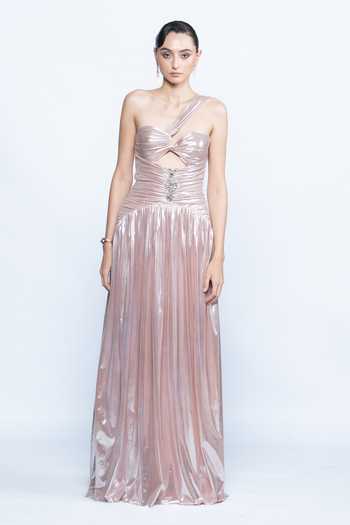 Aangan By Parul Blush Lumiere One-Shoulder Gown 
