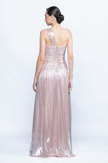 Aangan By Parul Blush Lumiere One-Shoulder Gown 