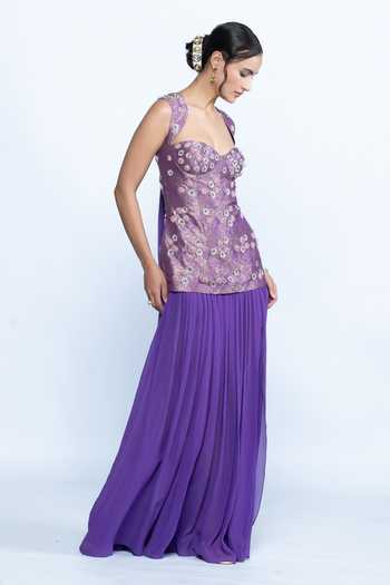 Aangan By Parul Purple Georgette Sweetheart Neck Viola Banarasi Evening Dress Online at Aza Fashions Aangan By Parul_Purple Georgette Sweetheart Neck Viola Banarasi Evening Dress _Online_at_Aza_Fashions