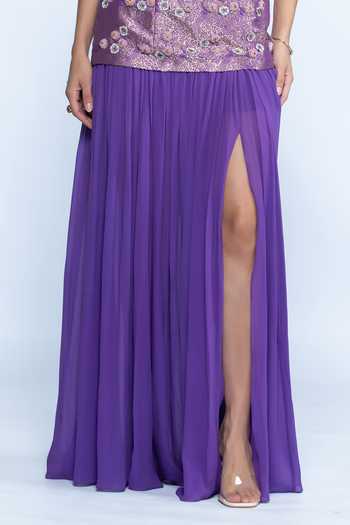 Shop Aangan By Parul Purple Georgette Sweetheart Neck Viola Banarasi Evening Dress Online at Aza Fashions Shop_Aangan By Parul_Purple Georgette Sweetheart Neck Viola Banarasi Evening Dress _Online_at_Aza_Fashions