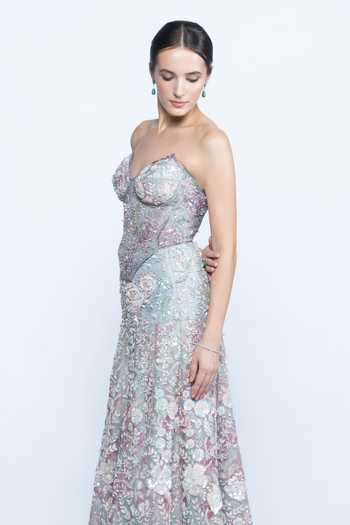 Aangan By Parul Multi Color Organza Sequins, Beads Aurora Bloom Embroidered Corset Gown Online at Aza Fashions Aangan By Parul_Multi Color Organza Sequins, Beads Aurora Bloom Embroidered Corset Gown _Online_at_Aza_Fashions