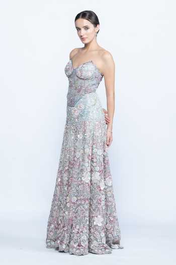 Aangan By Parul Aurora Bloom Embroidered Corset Gown 