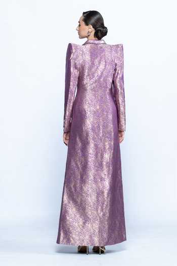 Aangan By Parul Imperial Amethyst Brocade Coat Dress 
