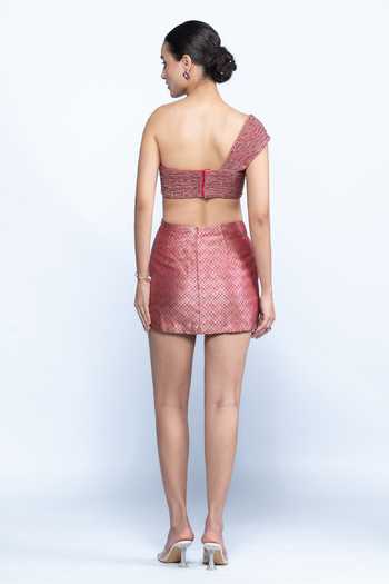 Aangan By Parul Ruby Pure Banarasi Brocade Draped Mini Dress 