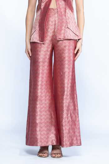 Shop Aangan By Parul Rose Gold Brocade Halter Neck Banarasi Jacket And Pant Set Online at Aza Fashions Shop_Aangan By Parul_Rose Gold Brocade Halter Neck Banarasi Jacket And Pant Set _Online_at_Aza_Fashions