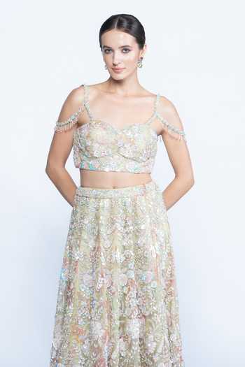 Aangan By Parul Multi Color Organza Sweetheart Opaline Blossom Metalic Embroidered Lehenga Set Online at Aza Fashions Aangan By Parul_Multi Color Organza Sweetheart Opaline Blossom Metalic Embroidered Lehenga Set _Online_at_Aza_Fashions