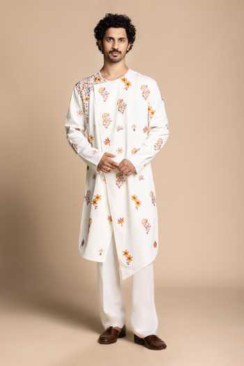 Gargee Designers Ivory Polyester Embroidered Angarkha Kurta And Pant Set Online at Aza Fashions Gargee Designers_Ivory Polyester Embroidered Angarkha Kurta And Pant Set _Online_at_Aza_Fashions
