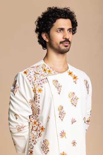 Shop Gargee Designers Ivory Polyester Embroidered Angarkha Kurta And Pant Set Online at Aza Fashions Shop_Gargee Designers_Ivory Polyester Embroidered Angarkha Kurta And Pant Set _Online_at_Aza_Fashions