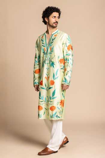 Buy Gargee Designers Green Chanderi Silk Kurta And Pant Set Online at Aza Fashions Buy_Gargee Designers_Green Chanderi Silk Kurta And Pant Set _Online_at_Aza_Fashions