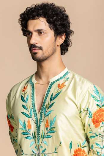 Gargee Designers Green Chanderi Silk Kurta And Pant Set at Aza Fashions Gargee Designers_Green Chanderi Silk Kurta And Pant Set _at_Aza_Fashions