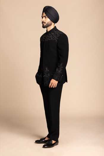 Gargee Designers Black Polyester Crystals Embellished Bandhgala And Pant Set Online at Aza Fashions Gargee Designers_Black Polyester Crystals Embellished Bandhgala And Pant Set _Online_at_Aza_Fashions