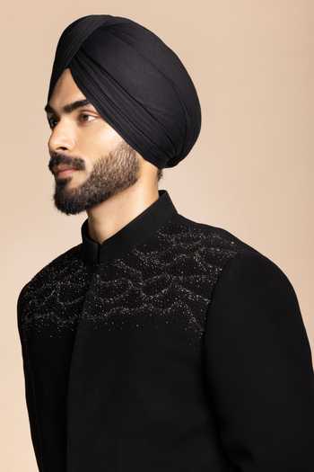 Buy Gargee Designers Black Polyester Crystals Embellished Bandhgala And Pant Set Online at Aza Fashions Buy_Gargee Designers_Black Polyester Crystals Embellished Bandhgala And Pant Set _Online_at_Aza_Fashions