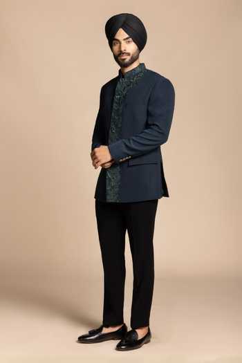 Gargee Designers Black Polyester Embroidery Placket Bandhgala And Pant Set Online at Aza Fashions Gargee Designers_Black Polyester Embroidery Placket Bandhgala And Pant Set _Online_at_Aza_Fashions