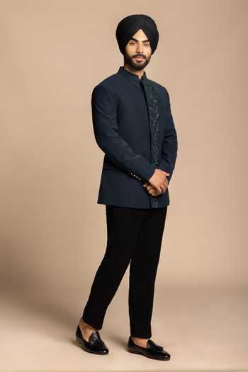 Buy Gargee Designers Black Polyester Embroidery Placket Bandhgala And Pant Set Online at Aza Fashions Buy_Gargee Designers_Black Polyester Embroidery Placket Bandhgala And Pant Set _Online_at_Aza_Fashions