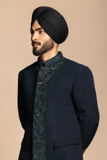 Shop Gargee Designers Black Polyester Embroidery Placket Bandhgala And Pant Set Online at Aza Fashions Shop_Gargee Designers_Black Polyester Embroidery Placket Bandhgala And Pant Set _Online_at_Aza_Fashions
