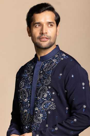 Gargee Designers Blue Polyester Embroidered Kurta And Pant Set at Aza Fashions Gargee Designers_Blue Polyester Embroidered Kurta And Pant Set _at_Aza_Fashions