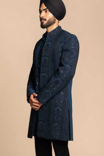 Buy Gargee Designers Blue Polyester Embroidered Sherwani Set Online at Aza Fashions Buy_Gargee Designers_Blue Polyester Embroidered Sherwani Set _Online_at_Aza_Fashions