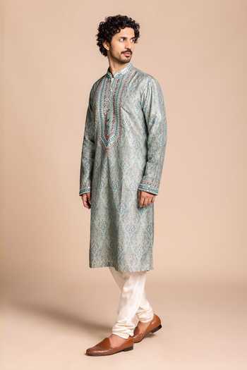 Gargee Designers Green Silk, Cotton Sage Mirror Work Kurta Set Online at Aza Fashions Gargee Designers_Green Silk, Cotton Sage Mirror Work Kurta Set _Online_at_Aza_Fashions