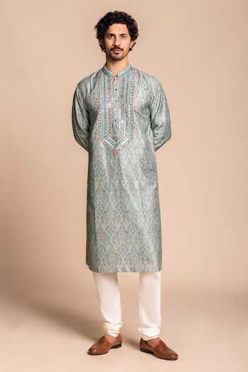 Buy Gargee Designers Green Silk, Cotton Sage Mirror Work Kurta Set Online at Aza Fashions Buy_Gargee Designers_Green Silk, Cotton Sage Mirror Work Kurta Set _Online_at_Aza_Fashions