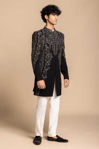 Buy Gargee Designers White Polyester Crystals, Metallic Thread Noir Embellished Bandhgala Set Online at Aza Fashions Buy_Gargee Designers_White Polyester Crystals, Metallic Thread Noir Embellished Bandhgala Set _Online_at_Aza_Fashions