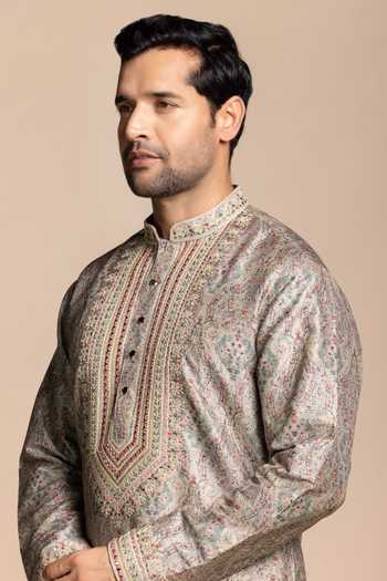 Buy Gargee Designers Beige Silk, Cotton Mirror Work Kurta And Churidar Set Online at Aza Fashions Buy_Gargee Designers_Beige Silk, Cotton Mirror Work Kurta And Churidar Set _Online_at_Aza_Fashions