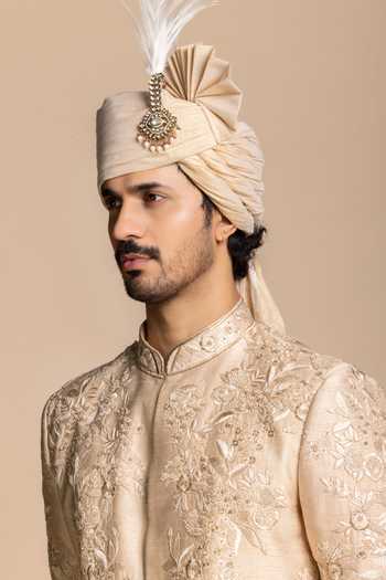 Buy Gargee Designers Beige Silk Raw Embroidered Sherwani Set Online at Aza Fashions Buy_Gargee Designers_Beige Silk Raw Embroidered Sherwani Set _Online_at_Aza_Fashions