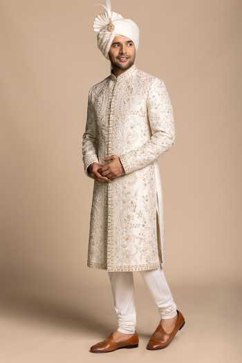 Gargee Designers Ivory Silk, Polyester Embroidered Sherwani Set Online at Aza Fashions Gargee Designers_Ivory Silk, Polyester Embroidered Sherwani Set _Online_at_Aza_Fashions