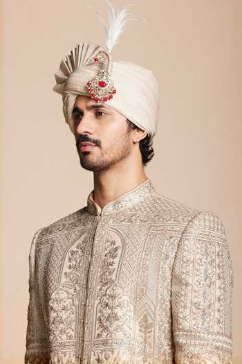 Shop Gargee Designers Ivory Polyester Embroidered Sherwani Set Online at Aza Fashions Shop_Gargee Designers_Ivory Polyester Embroidered Sherwani Set _Online_at_Aza_Fashions