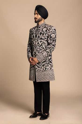 Gargee Designers Black Polyester Embroidery, Zari Floral Bandhgala And Pant Set Online at Aza Fashions Gargee Designers_Black Polyester Embroidery, Zari Floral Bandhgala And Pant Set _Online_at_Aza_Fashions