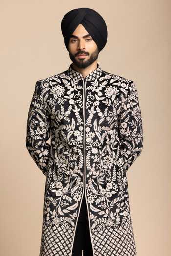 Buy Gargee Designers Black Polyester Embroidery, Zari Floral Bandhgala And Pant Set Online at Aza Fashions Buy_Gargee Designers_Black Polyester Embroidery, Zari Floral Bandhgala And Pant Set _Online_at_Aza_Fashions