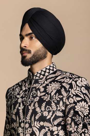 Shop Gargee Designers Black Polyester Embroidery, Zari Floral Bandhgala And Pant Set Online at Aza Fashions Shop_Gargee Designers_Black Polyester Embroidery, Zari Floral Bandhgala And Pant Set _Online_at_Aza_Fashions