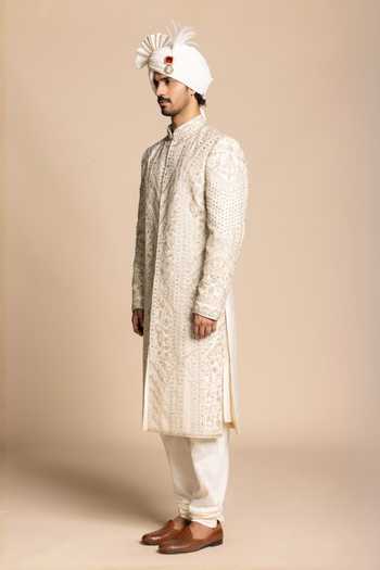 Gargee Designers Ivory Silk Raw Embroidered Sherwani Set Online at Aza Fashions Gargee Designers_Ivory Silk Raw Embroidered Sherwani Set _Online_at_Aza_Fashions