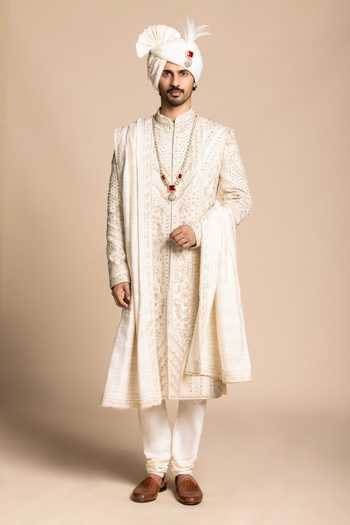 Gargee Designers Raw Silk Embroidered Sherwani Set