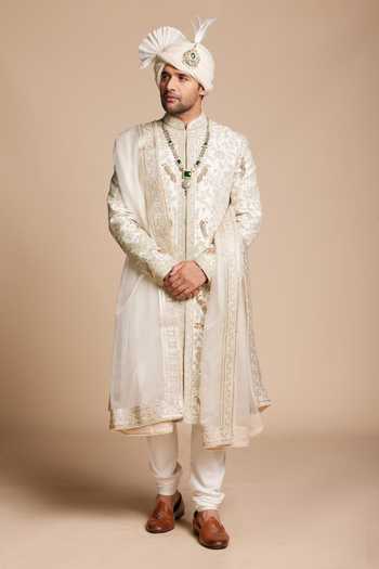 Gargee Designers Bird Embroidered Raw Silk Sherwani Set