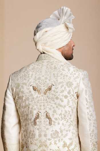 Gargee Designers Bird Embroidered Raw Silk Sherwani Set
