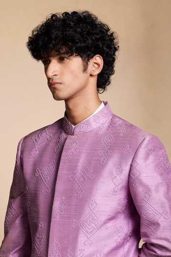 Gargee Designers White Silk Textured Pattern Bandhgala And Pant Online at Aza Fashions Gargee Designers_White Silk Textured Pattern Bandhgala And Pant _Online_at_Aza_Fashions