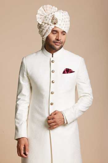 Shop Gargee Designers Ivory Silk, Cotton Jacquard Woven Sherwani Set Online at Aza Fashions Shop_Gargee Designers_Ivory Silk, Cotton Jacquard Woven Sherwani Set _Online_at_Aza_Fashions