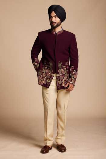 Gargee Designers Cream Polyester Embroidery, Zari Bandhgala Jacket And Pant Set Online at Aza Fashions Gargee Designers_Cream Polyester Embroidery, Zari Bandhgala Jacket And Pant Set _Online_at_Aza_Fashions
