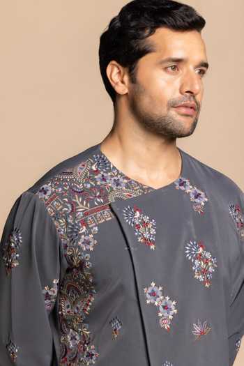 Buy Gargee Designers Grey Polyester Embroidered Angarakha Kurta And Pant Set Online at Aza Fashions Buy_Gargee Designers_Grey Polyester Embroidered Angarakha Kurta And Pant Set _Online_at_Aza_Fashions