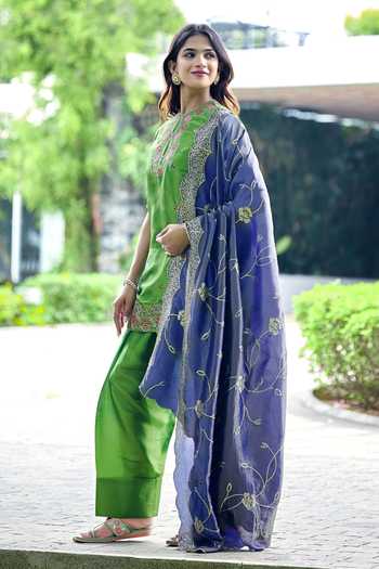 Buy Damoiselle Green Silk, Tissue, Viscose, Shantoon Keyhole Neck, Hand Embroidered Kurta Set Online at Aza Fashions Buy_Damoiselle_Green Silk, Tissue, Viscose, Shantoon Keyhole Neck, Hand Embroidered Kurta Set _Online_at_Aza_Fashions