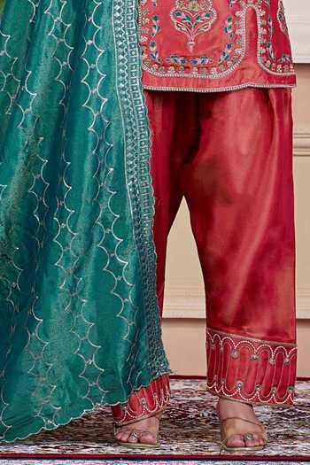 Buy Damoiselle Red Silk, Tissue, Viscose, Shantoon Keyhole Neck, Border Embroidered Kurta Set Online at Aza Fashions Buy_Damoiselle_Red Silk, Tissue, Viscose, Shantoon Keyhole Neck, Border Embroidered Kurta Set _Online_at_Aza_Fashions