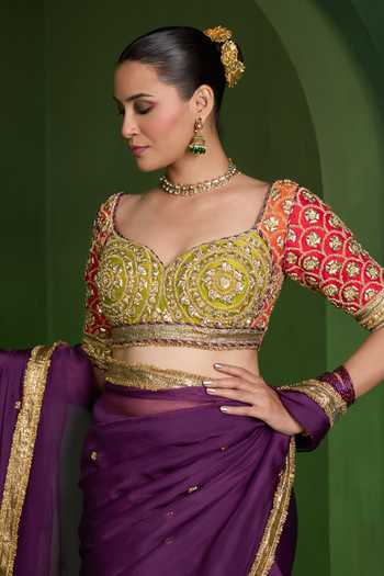 Buy Saina Kapoor Purple Organza, Silk Sweetheart Neck Sequin Embroidered Saree With Blouse Online at Aza Fashions Buy_Saina Kapoor_Purple Organza, Silk Sweetheart Neck Sequin Embroidered Saree With Blouse _Online_at_Aza_Fashions