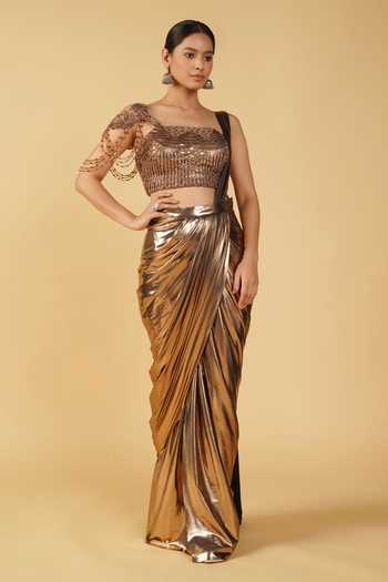 Raj Arora Metallic Pre-Draped Saree With Blouse 