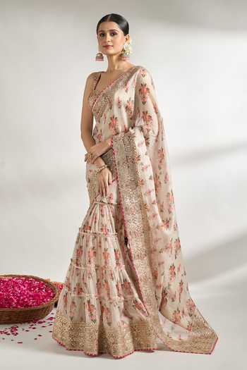 Gopi Vaid Floral Jaal Print Saree With Blouse 