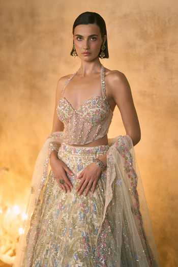 Shop Angad Singh Ivory Net Sequins, Beads, Celestia Botanical Embroidered Corset Lehenga Set Online at Aza Fashions Shop_Angad Singh_Ivory Net Sequins, Beads, Celestia Botanical Embroidered Corset Lehenga Set _Online_at_Aza_Fashions